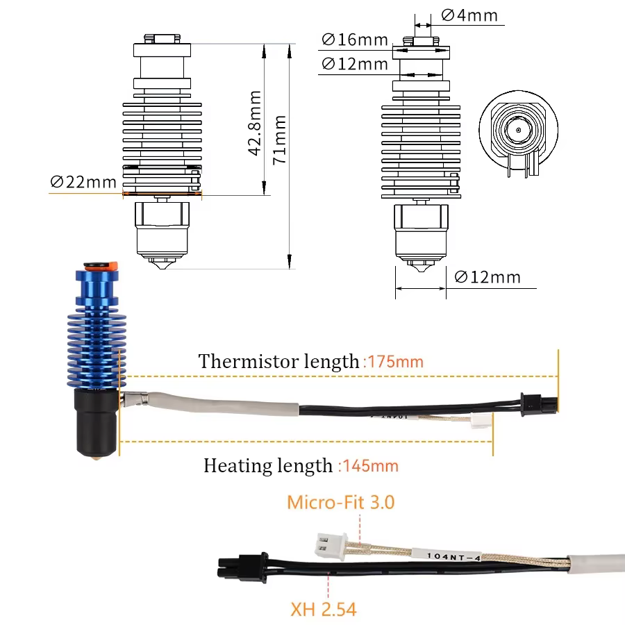 Volcan Hotend E3D V6 24V 50W 60W pour Voron 2.4 imprimante 3D tête d'impression à noyau chauffant en céramique
