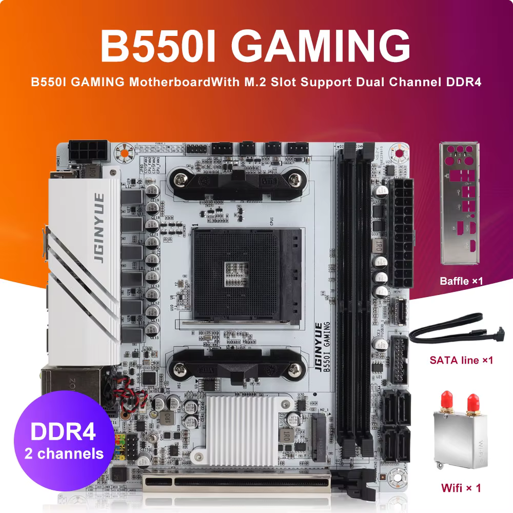 1 PC JGINYUE B550 série PC carte mère d'ordinateur AMD 2 * DDR4 double canaux ITX/M-ATX taille M.2 NVME 4 * SATA 3.0